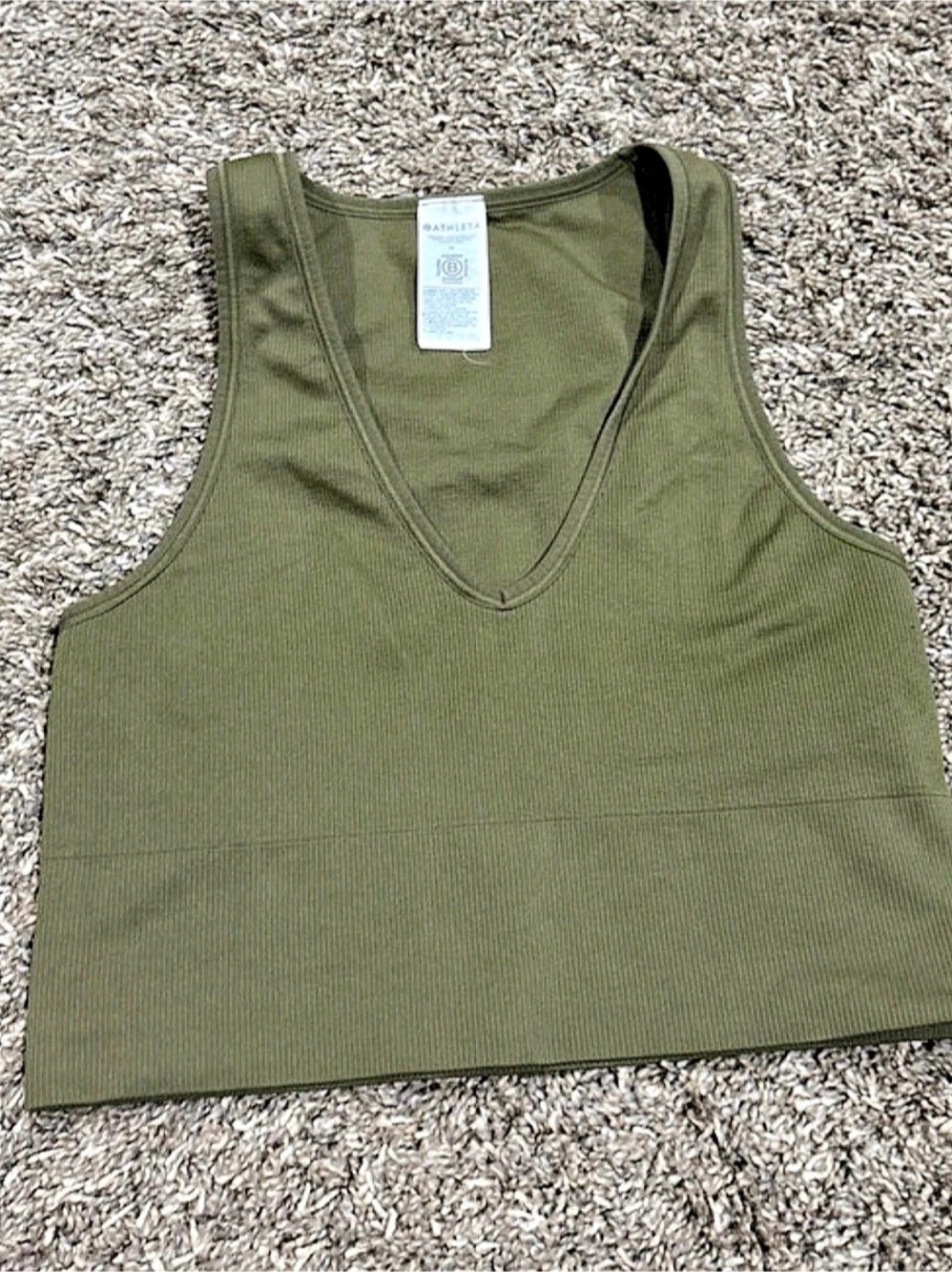 Athleta Ribbed V-Neck cropTank Top in Green Size medium